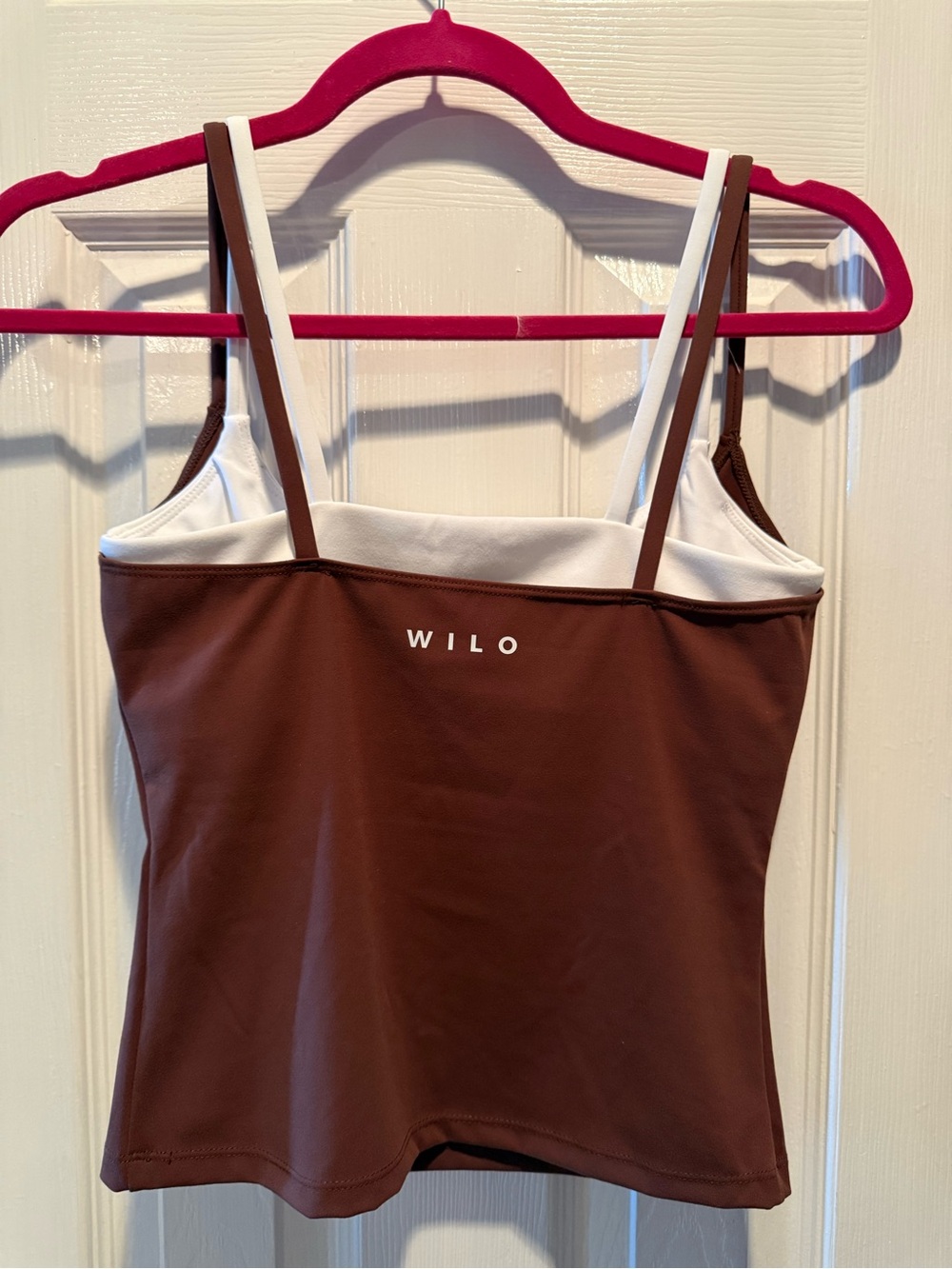 WILO Contrast Double Layer Singlet Tank Top Chocolate Brown White S NWT - Picture 2 of 4